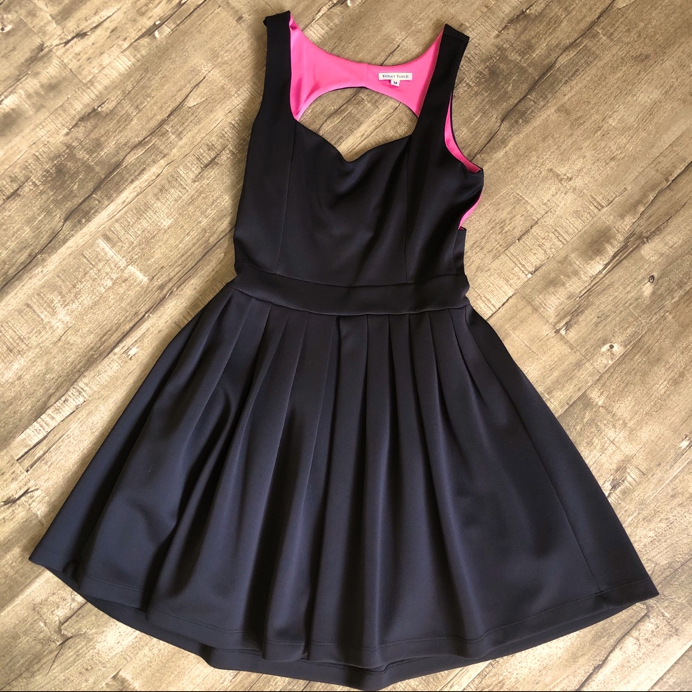 Velvet Torch Black Hot Pink Cut Out Pleated Dress